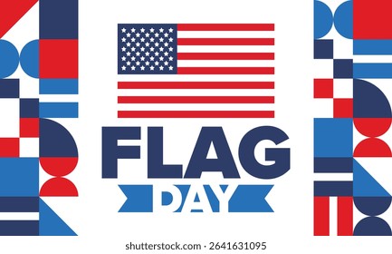 National Flag Day in United States. Holiday celebrated annual June 14 in USA. Patriotic style design with american flag. Poster, greeting card, banner and background. Vector illustration