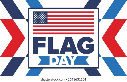 National Flag Day in United States. Holiday celebrated annual June 14 in USA. Patriotic style design with american flag. Poster, greeting card, banner and background. Vector illustration