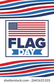 National Flag Day in United States. Holiday celebrated annual June 14 in USA. Patriotic style design with american flag. Poster, greeting card, banner and background. Vector illustration