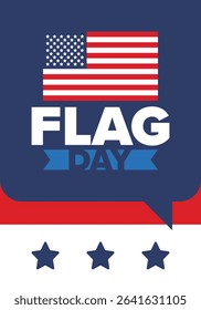 National Flag Day in United States. Holiday celebrated annual June 14 in USA. Patriotic style design with american flag. Poster, greeting card, banner and background. Vector illustration
