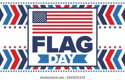 National Flag Day in United States. Holiday celebrated annual June 14 in USA. Patriotic style design with american flag. Poster, greeting card, banner and background. Vector illustration