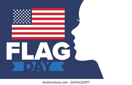 National Flag Day in United States. Holiday celebrated annual June 14 in USA. Patriotic style design with american flag. Poster, greeting card, banner and background. Vector illustration