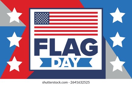 National Flag Day in United States. Holiday celebrated annual June 14 in USA. Patriotic style design with american flag. Poster, greeting card, banner and background. Vector illustration