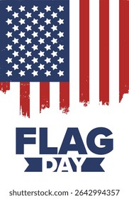 National Flag Day in United States. Holiday celebrated annual June 14 in USA. Patriotic style design with american flag. Poster, greeting card, banner and background. Vector illustration