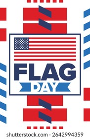 National Flag Day in United States. Holiday celebrated annual June 14 in USA. Patriotic style design with american flag. Poster, greeting card, banner and background. Vector illustration