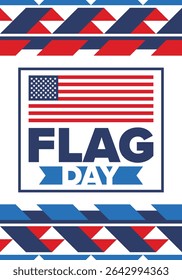 National Flag Day in United States. Holiday celebrated annual June 14 in USA. Patriotic style design with american flag. Poster, greeting card, banner and background. Vector illustration