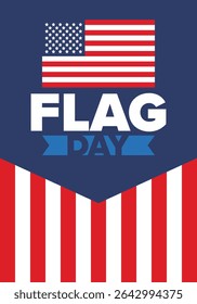 National Flag Day in United States. Holiday celebrated annual June 14 in USA. Patriotic style design with american flag. Poster, greeting card, banner and background. Vector illustration