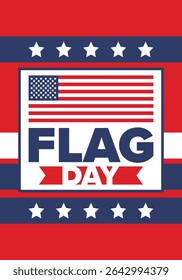 National Flag Day in United States. Holiday celebrated annual June 14 in USA. Patriotic style design with american flag. Poster, greeting card, banner and background. Vector illustration