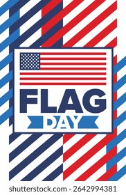 National Flag Day in United States. Holiday celebrated annual June 14 in USA. Patriotic style design with american flag. Poster, greeting card, banner and background. Vector illustration