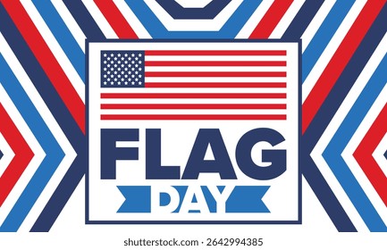 National Flag Day in United States. Holiday celebrated annual June 14 in USA. Patriotic style design with american flag. Poster, greeting card, banner and background. Vector illustration
