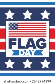 National Flag Day in United States. Holiday celebrated annual June 14 in USA. Patriotic style design with american flag. Poster, greeting card, banner and background. Vector illustration