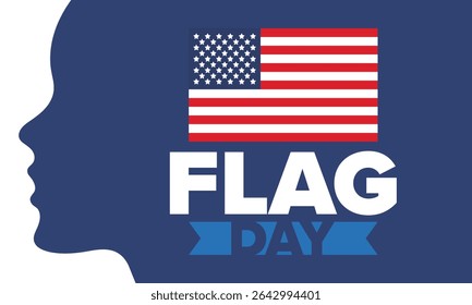 National Flag Day in United States. Holiday celebrated annual June 14 in USA. Patriotic style design with american flag. Poster, greeting card, banner and background. Vector illustration