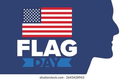 National Flag Day in United States. Holiday celebrated annual June 14 in USA. Patriotic style design with american flag. Poster, greeting card, banner and background. Vector illustration