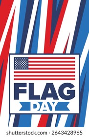 National Flag Day in United States. Holiday celebrated annual June 14 in USA. Patriotic style design with american flag. Poster, greeting card, banner and background. Vector illustration