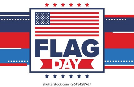 National Flag Day in United States. Holiday celebrated annual June 14 in USA. Patriotic style design with american flag. Poster, greeting card, banner and background. Vector illustration