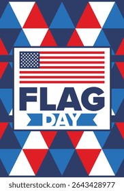 National Flag Day in United States. Holiday celebrated annual June 14 in USA. Patriotic style design with american flag. Poster, greeting card, banner and background. Vector illustration