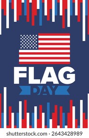 National Flag Day in United States. Holiday celebrated annual June 14 in USA. Patriotic style design with american flag. Poster, greeting card, banner and background. Vector illustration
