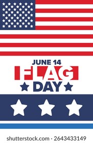 National Flag Day in United States. Holiday celebrated annual June 14 in USA. Patriotic style design with american flag. Poster, greeting card, banner and background. Vector illustration