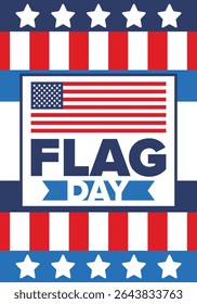 National Flag Day in United States. Holiday celebrated annual June 14 in USA. Patriotic style design with american flag. Poster, greeting card, banner and background. Vector illustration
