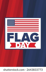 National Flag Day in United States. Holiday celebrated annual June 14 in USA. Patriotic style design with american flag. Poster, greeting card, banner and background. Vector illustration