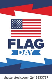 National Flag Day in United States. Holiday celebrated annual June 14 in USA. Patriotic style design with american flag. Poster, greeting card, banner and background. Vector illustration