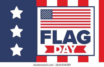 National Flag Day in United States. Holiday celebrated annual June 14 in USA. Patriotic style design with american flag. Poster, greeting card, banner and background. Vector illustration