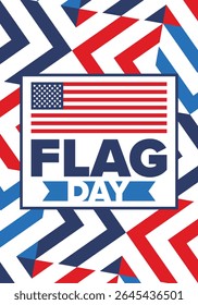 National Flag Day in United States. Holiday celebrated annual June 14 in USA. Patriotic style design with american flag. Poster, greeting card, banner and background. Vector illustration