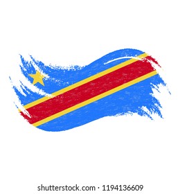 National Flag Of Democratic Republic Of The Congo, Designed Using Brush Strokes,Isolated On A White Background. Vector Illustration. Use For Brochures, Printed Materials, Logos, Independence Day.