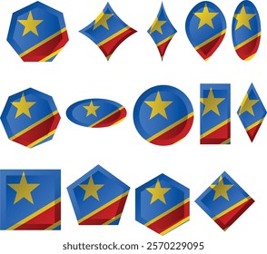 The national flag of the Democratic Republic of the Congo is a sky blue flag, adorned with a yellow star in the upper left canton and cut diagonally by a red stripe with a yellow fimbriation