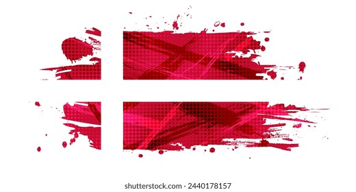 National Flag of Denmark with Brush Paint Style and Halftone Effect. Danish Flag Background with Grunge Concept