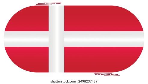 National Flag of Denmark. Danish flag in capsule shape. European Country. Denmark flags isolated on white background. Editable vector EPS available