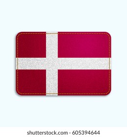National flag of Denmark with denim texture and orange seam. Realistic image of a tissue made in vector illustration.