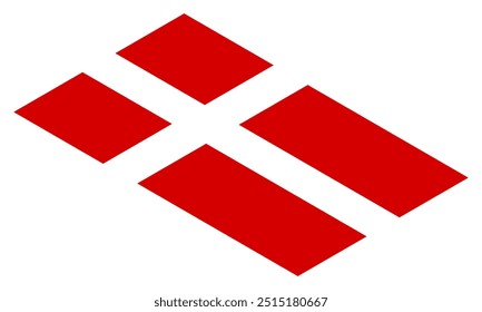 The national flag of Denmark. An illustration of the isometric Danish flag.