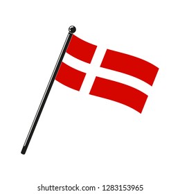 National flag of Denmark on the stick in the original size and colours isolated