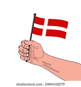 National flag of Denmark in the original colours and on the stick