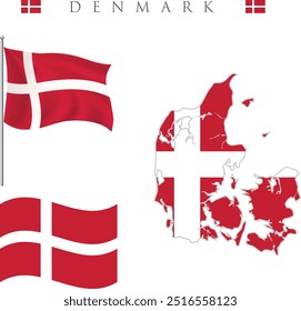 National flag of Denmark. flag of Denmark vector (red, white) country . Wavy Flag of Denmark, isolated on transparent background. Flag of the Kingdom of Denmark. Nordic cross. Nordic country. 