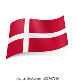 National flag of Denmark: white Scandinavian cross on red background.