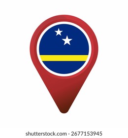 Bandeira nacional de Curaçao exibida em um ícone de pino vermelho ilustração plana