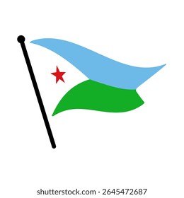 National flag of Djibouti.  Djibouti flag computer digital vector illustration icon design.  Fluttering flagpole flag.