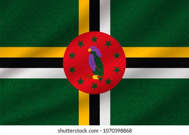 national flag of Dominica on wavy cotton fabric. Realistic vector illustration.