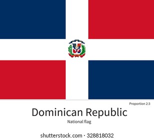 National flag of Dominican Republic with correct proportions, element, colors for education books and official documentation