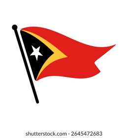 National flag of East Timor.  East Timor flag computer digital vector illustration icon design.  Fluttering flagpole flag.