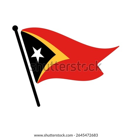 National flag of East Timor.  East Timor flag computer digital vector illustration icon design.  Fluttering flagpole flag.