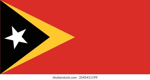 A bandeira nacional de Timor-Leste consiste de um campo vermelho com o triângulo isósceles preto baseado no lado do guincho com uma estrela branca de cinco pontas no centro sobreposta ao amarelo maior 