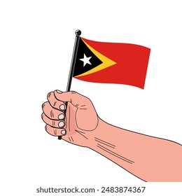 national flag of East Timor or Oficially Democratic Republic of Timor-Leste in the original colours and on the stick