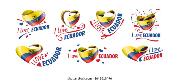 National flag of the Ecuador in the shape of a heart and the inscription I love Ecuador. Vector illustration