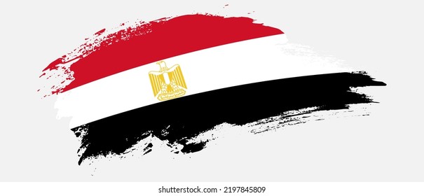 National flag of Egypt with curve stain brush stroke effect on white background