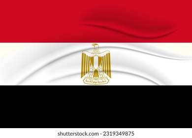 La bandera nacional de Egipto con el efecto de tela de seda. ilustración 3D, vector