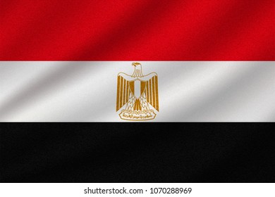 national flag of Egypt on wavy cotton fabric. Realistic vector illustration.