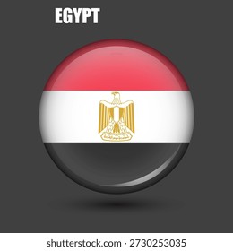 La bandera nacional de Egipto es redonda.Vector.
Un icono de bandera 3D redondo con 
Alto detalle.
Una ilustración esférica de la bandera.